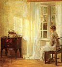 Carl Vilhelm Holsoe Waiting By The Window painting